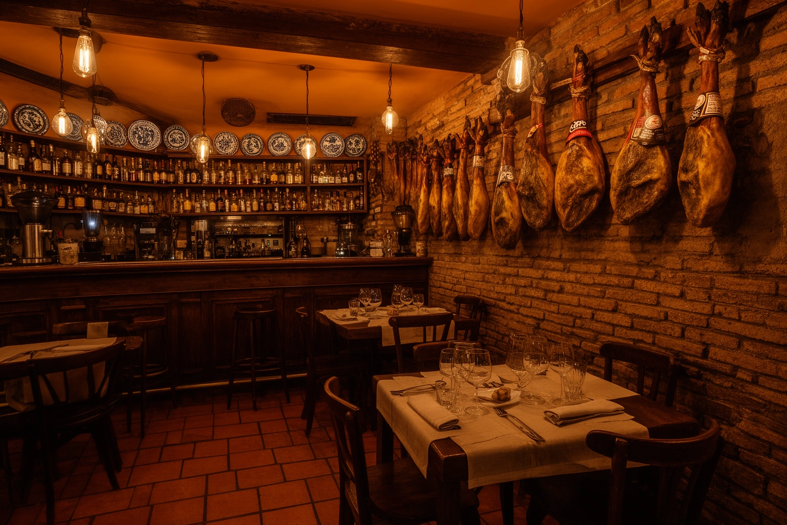 Spanish restaurant interior with authentic tapas bar setting and warm ambiance