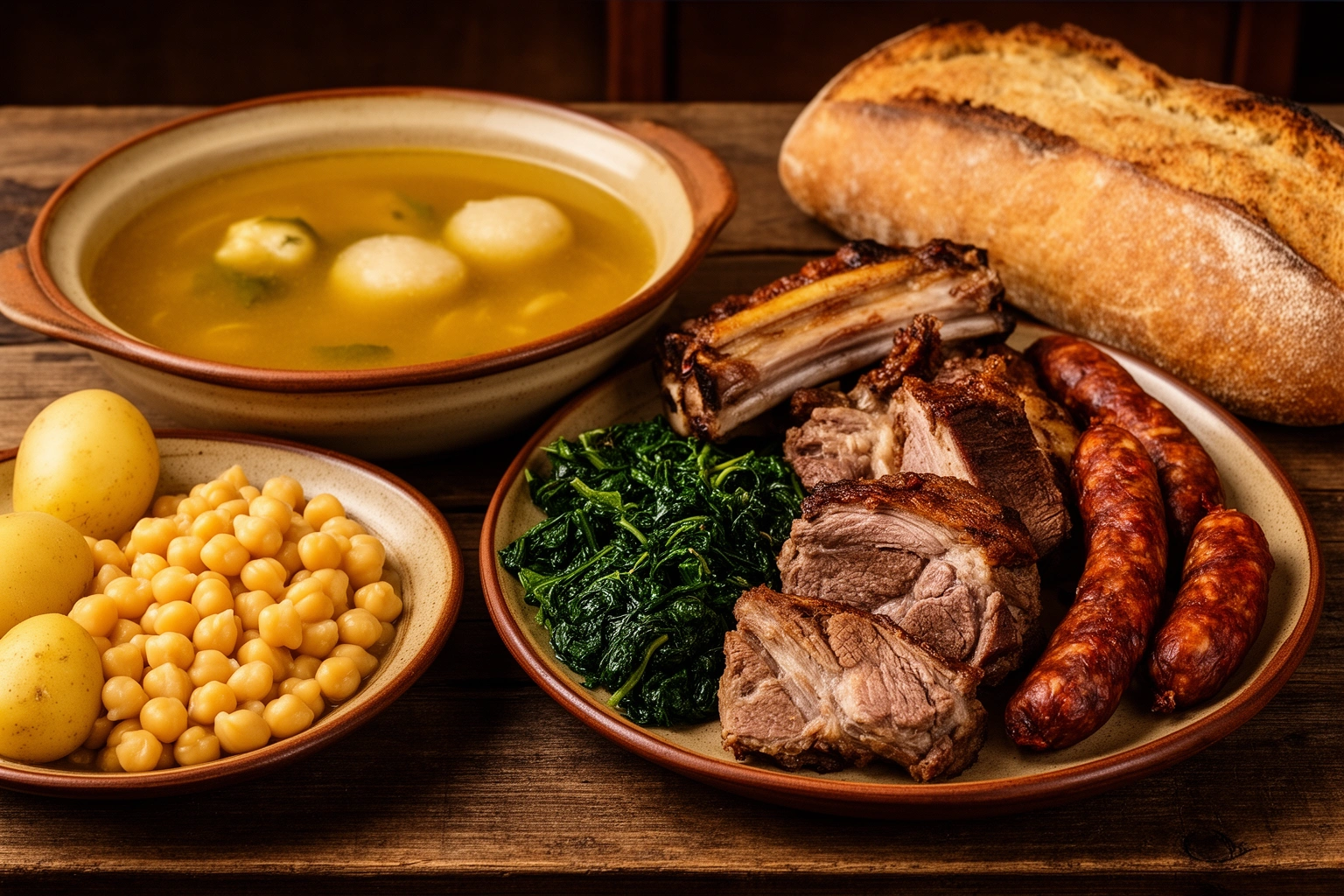 best cocido gallego near me - traditional Galician stew with pork, chickpeas, and grelos served in stages