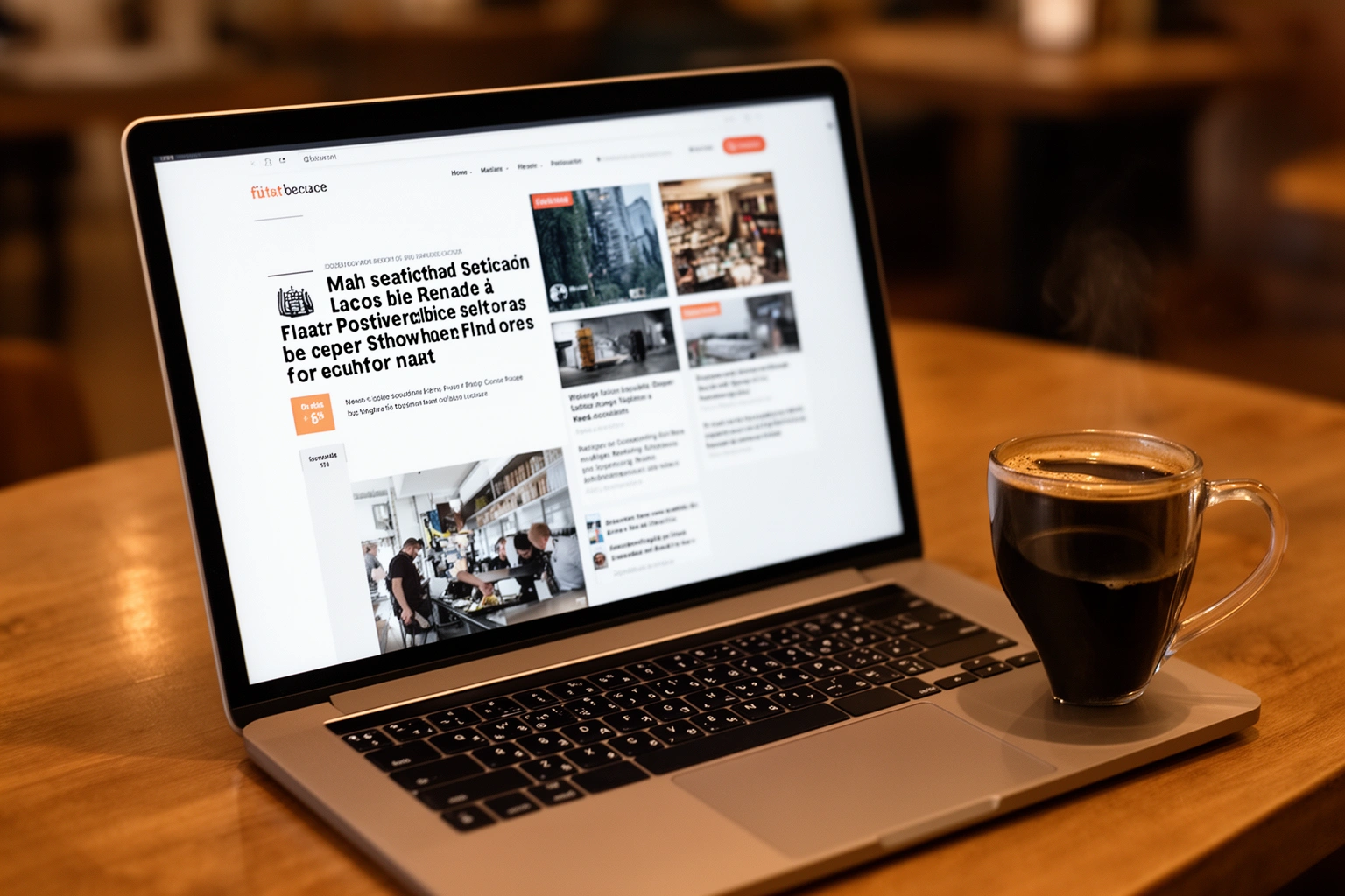 person reading independent digital news publication on laptop in coffee shop - online editorial content