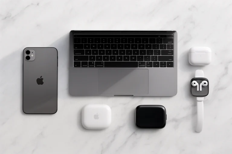 Everything Apple DigitalRGS — Apple ecosystem of iPhone Mac iPad Apple Watch and AirPods arranged together