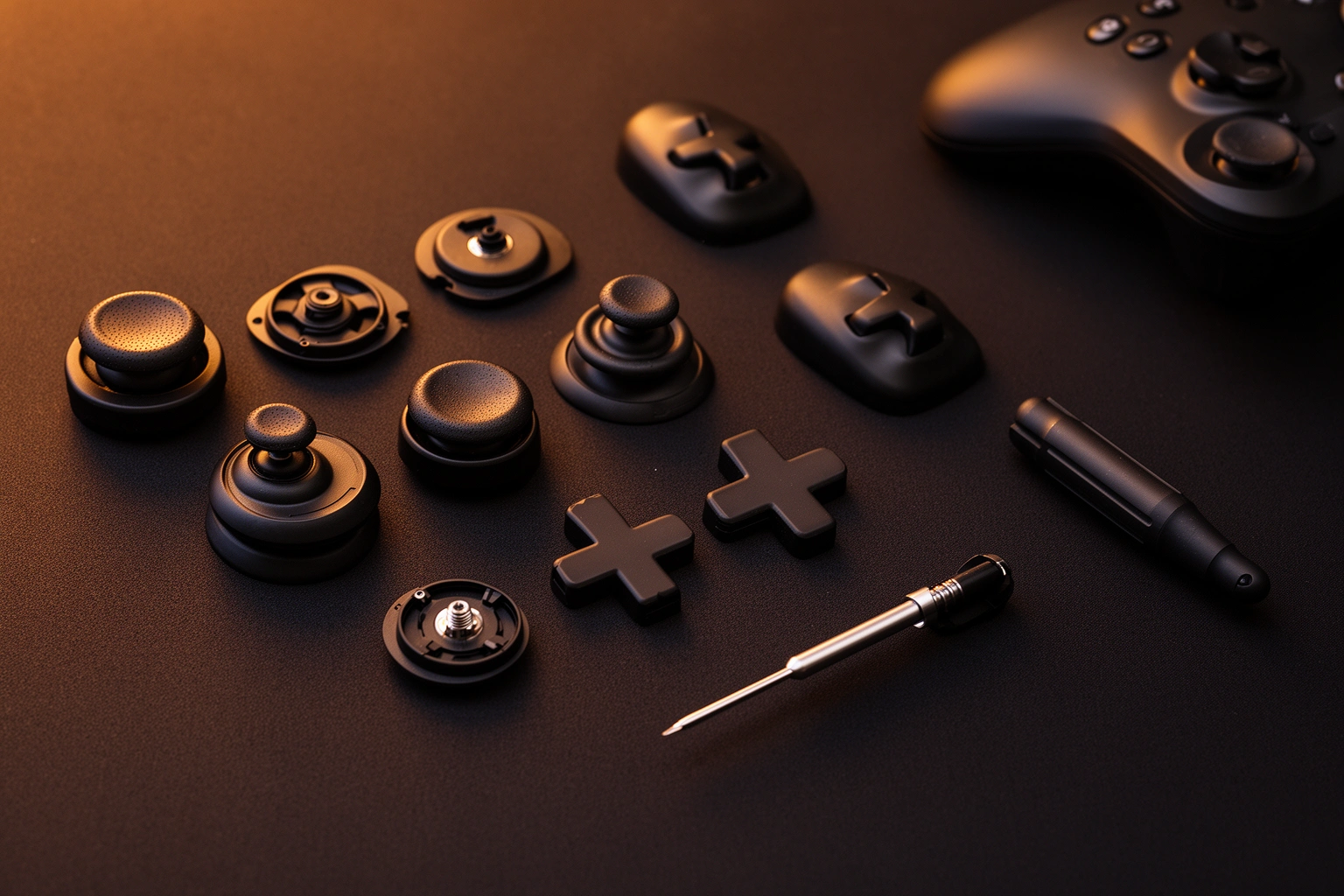 UggControMan controller swappable thumbstick and D-pad modular components on desk
