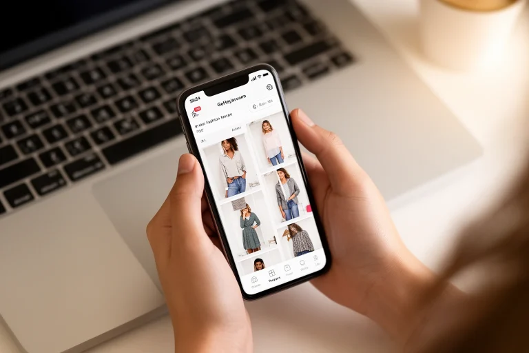 Reviewing online fast fashion retailer before purchasing concept